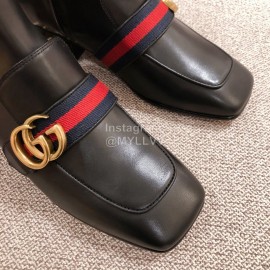 Gucci Autumn Winter Leather Square Head High Heel Boots