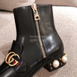 Gucci Autumn Winter Leather Square Head High Heel Boots