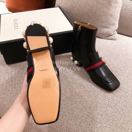 Gucci Autumn Winter Leather Square Head High Heel Boots
