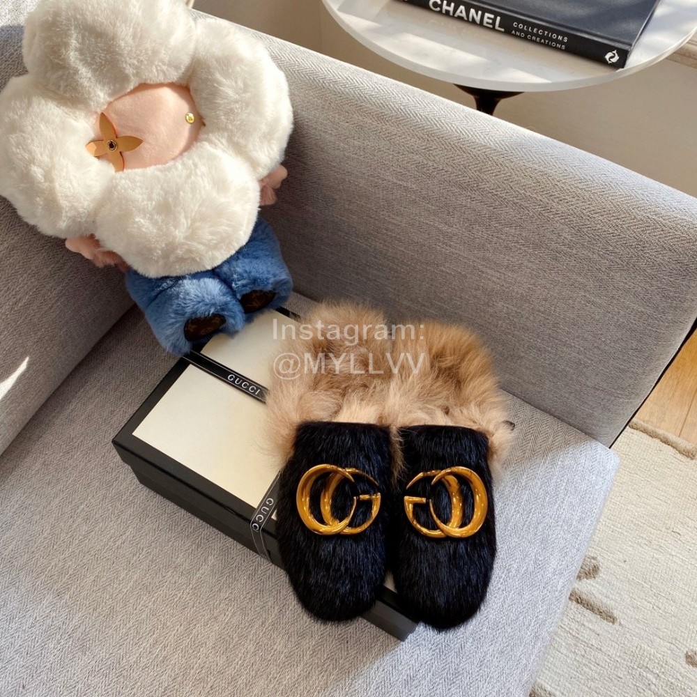 Gucci Winter Soft Mink Slippers For Women Black