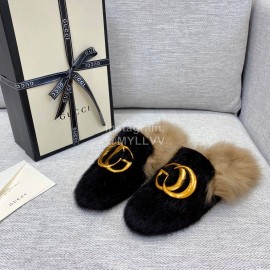 Gucci Winter Soft Mink Slippers For Women Black