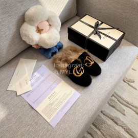 Gucci Winter Soft Mink Slippers For Women Black