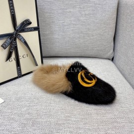 Gucci Winter Soft Mink Slippers For Women Black