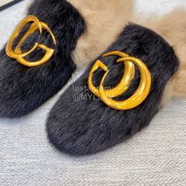 Gucci Winter Soft Mink Slippers For Women Black