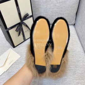 Gucci Winter Soft Mink Slippers For Women Black