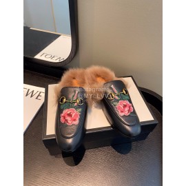 Gucci Classic Lambskin Wool Muller Shoes For Women Black