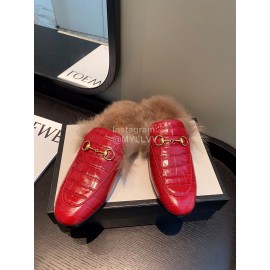 Gucci Classic Lambskin Wool Muller Shoes For Women Red