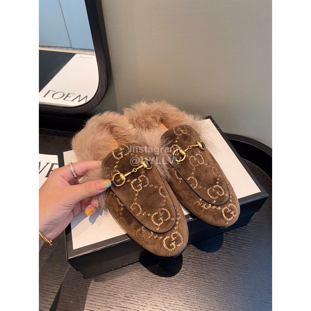 Gucci Classic Brown Velvet Wool Muller Shoes For Women