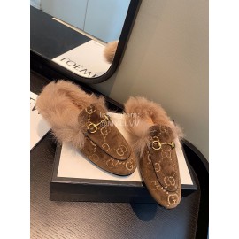 Gucci Classic Brown Velvet Wool Muller Shoes For Women