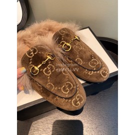 Gucci Classic Brown Velvet Wool Muller Shoes For Women