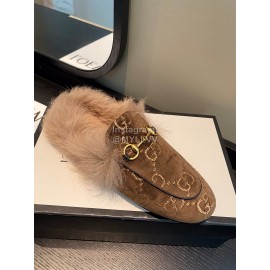 Gucci Classic Brown Velvet Wool Muller Shoes For Women