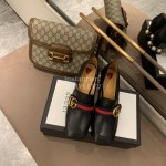 Gucci Black Square Head Calfskin Retro Pearl High Heel Shoes 