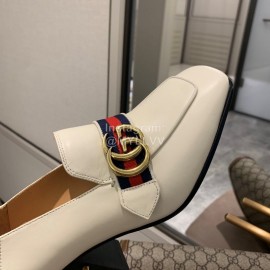 Gucci White Square Head Calfskin Retro Pearl High Heel Shoes 