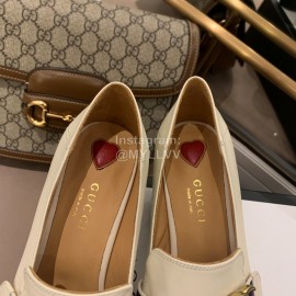 Gucci White Square Head Calfskin Retro Pearl High Heel Shoes 