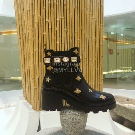 Gucci Black Cowhide Embroidered Boots For Women