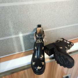 Gucci Black Cowhide Embroidered Boots For Women