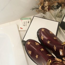Gucci Wine Red Cowhide Embroidered Boots For Women