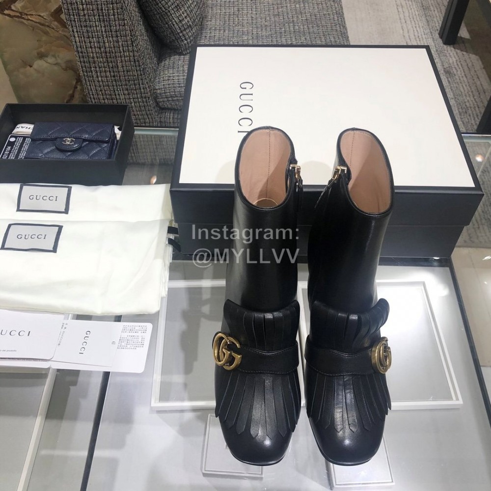 Gucci Autumn Winter Classic Thick Heel Tassel Boots Black