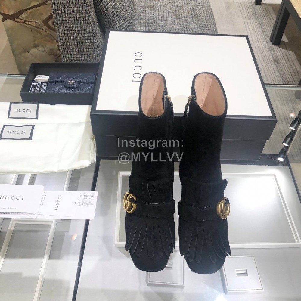 Gucci Autumn Winter Classic Black Thick Heel Tassel Boots