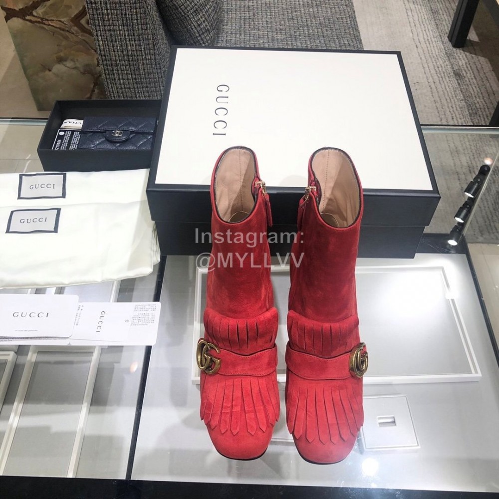 Gucci Autumn Winter Classic Thick Heel Tassel Boots Red
