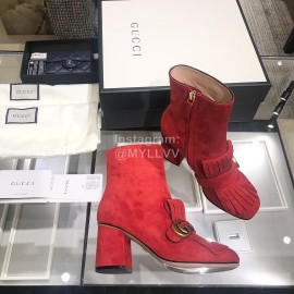 Gucci Autumn Winter Classic Thick Heel Tassel Boots Red