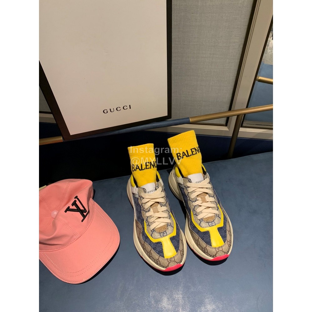 Gucci Water Dyed Calf Jacquard Stitched Printed Leather Sneakers Yellow