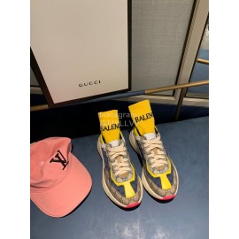 Gucci Water Dyed Calf Jacquard Stitched Printed Leather Sneakers Yellow