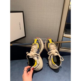 Gucci Water Dyed Calf Jacquard Stitched Printed Leather Sneakers Yellow