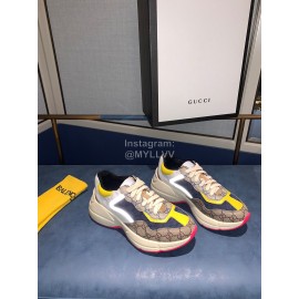 Gucci Water Dyed Calf Jacquard Stitched Printed Leather Sneakers Yellow