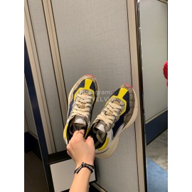 Gucci Water Dyed Calf Jacquard Stitched Printed Leather Sneakers Yellow