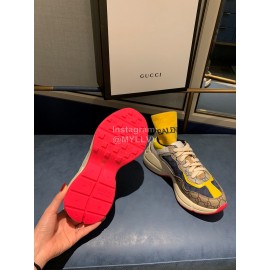 Gucci Water Dyed Calf Jacquard Stitched Printed Leather Sneakers Yellow