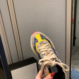 Gucci Water Dyed Calf Jacquard Stitched Printed Leather Sneakers Yellow