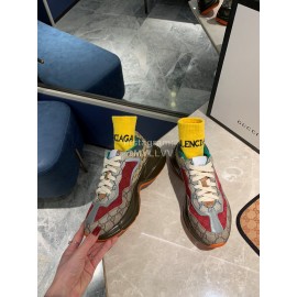 Gucci Water Dyed Calf Jacquard Stitched Printed Leather Sneakers Red