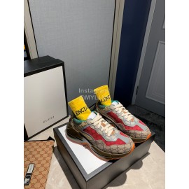 Gucci Water Dyed Calf Jacquard Stitched Printed Leather Sneakers Red