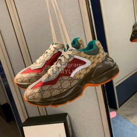 Gucci Water Dyed Calf Jacquard Stitched Printed Leather Sneakers Red