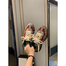 Gucci Water Dyed Calf Jacquard Stitched Printed Leather Sneakers Red