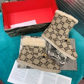 Gucci Winter Warm Lamb Wool Boots For Men And Women Coffee