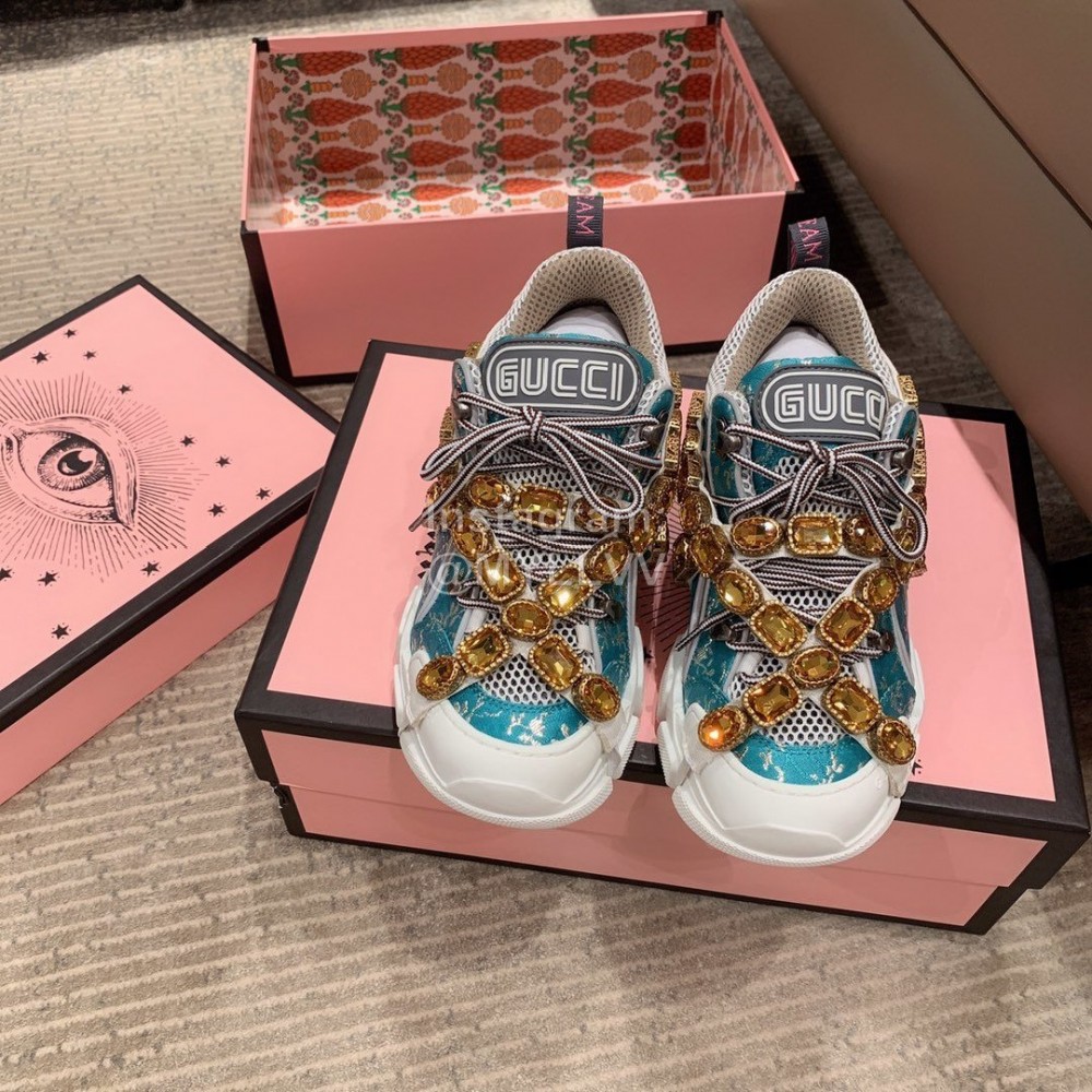 Gucci Blue Leather Water Drill Climbing Shoes For Women