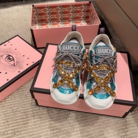 Gucci Blue Leather Water Drill Climbing Shoes For Women