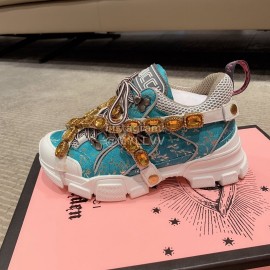 Gucci Blue Leather Water Drill Climbing Shoes For Women