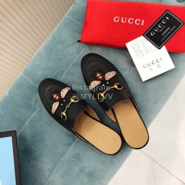 Gucci Classic Embroidered Cow Leather Buckle Sandals For Women Black