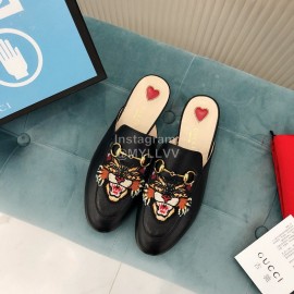 Gucci Classic Embroidered Black Cow Leather Buckle Sandals For Women