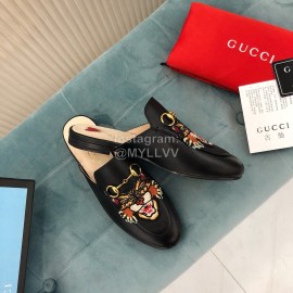 Gucci Classic Embroidered Black Cow Leather Buckle Sandals For Women