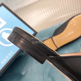 Gucci Classic Embroidered Black Cow Leather Buckle Sandals For Women