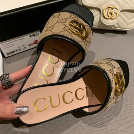 Gucci Classic Gg Button Calf Slippers For Women Brown