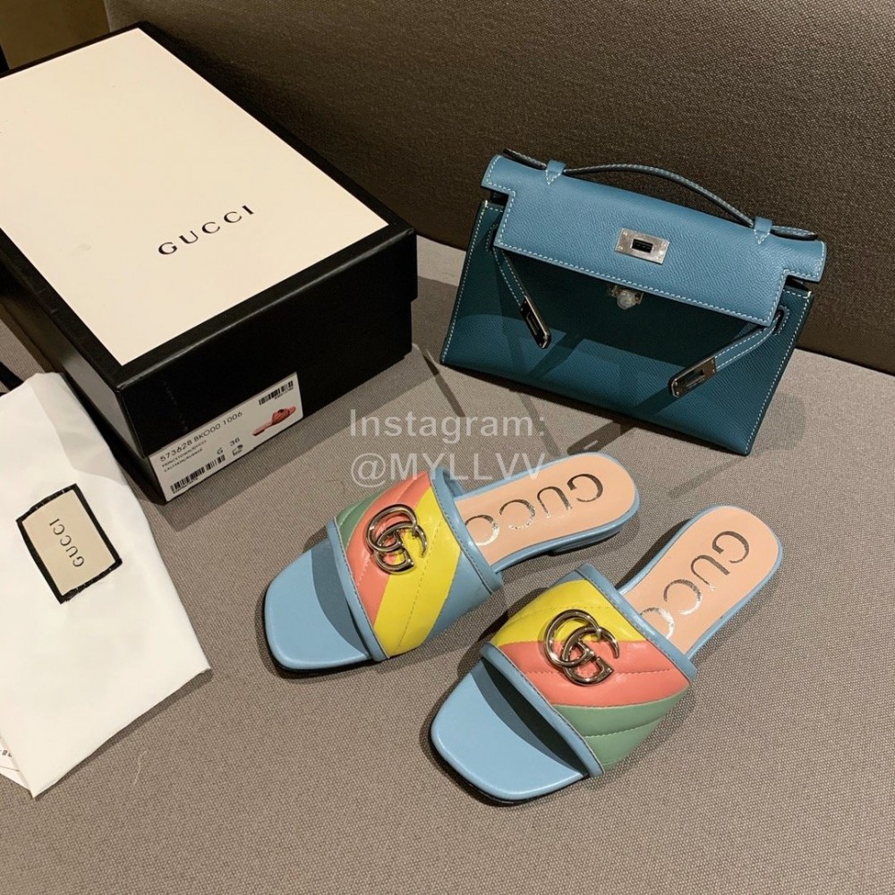 Gucci Classic Gg Button Calf Slippers For Women Blue