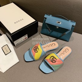 Gucci Classic Gg Button Calf Slippers For Women Blue