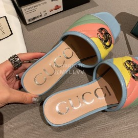 Gucci Classic Gg Button Calf Slippers For Women Blue