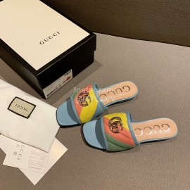 Gucci Classic Gg Button Calf Slippers For Women Blue