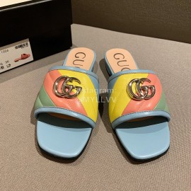 Gucci Classic Gg Button Calf Slippers For Women Blue